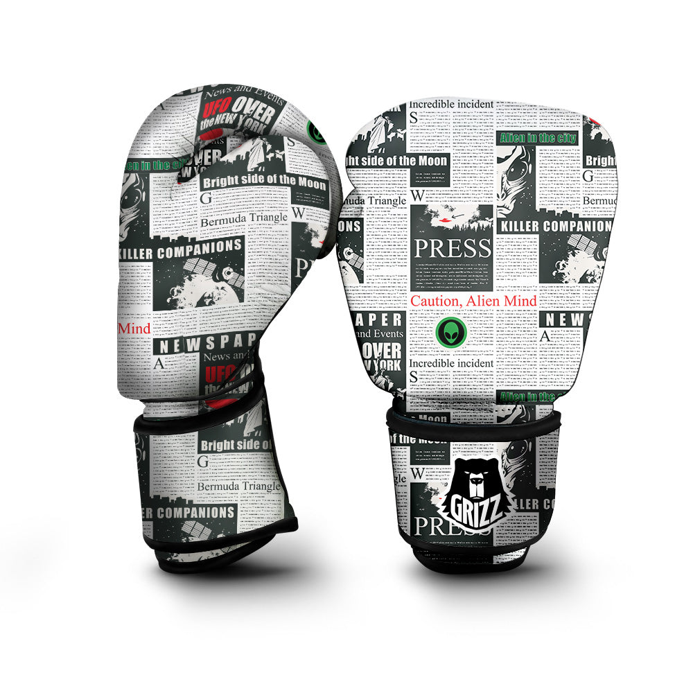 Newspaper Headlines Alien Print Pattern Boxing Gloves-grizzshop