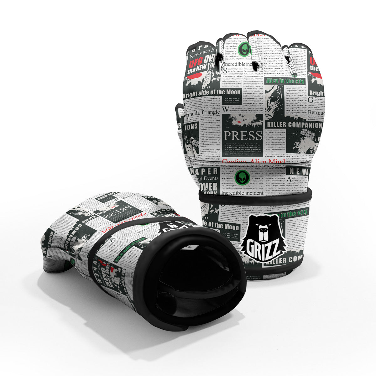 Newspaper Headlines Alien Print Pattern MMA Gloves-grizzshop