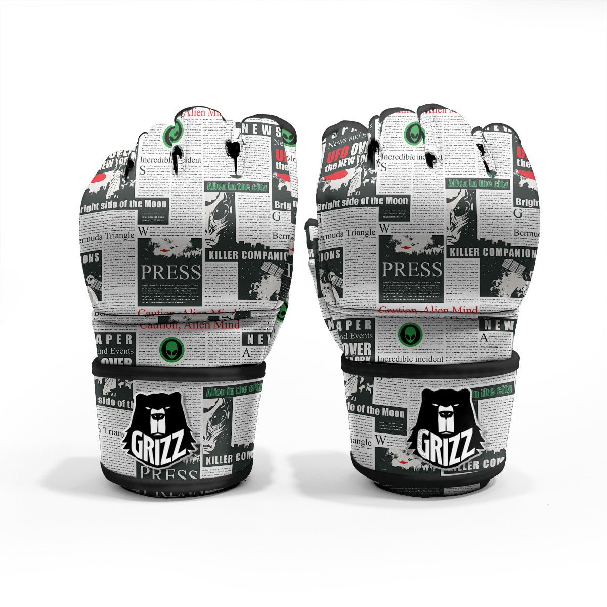 Newspaper Headlines Alien Print Pattern MMA Gloves-grizzshop