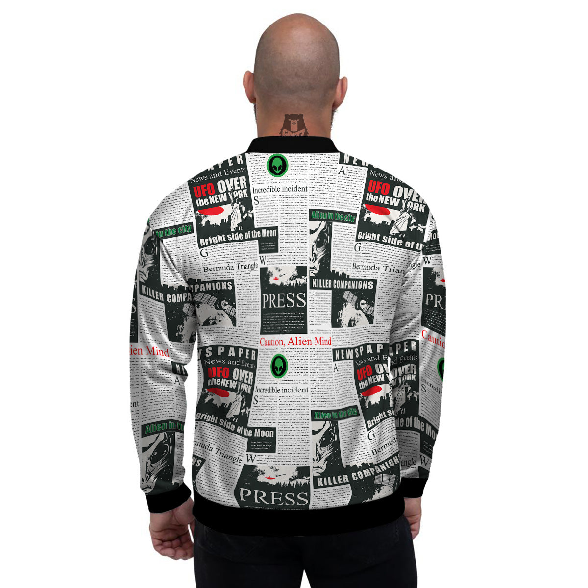 Newspaper Headlines Alien Print Pattern Men's Bomber Jacket-grizzshop