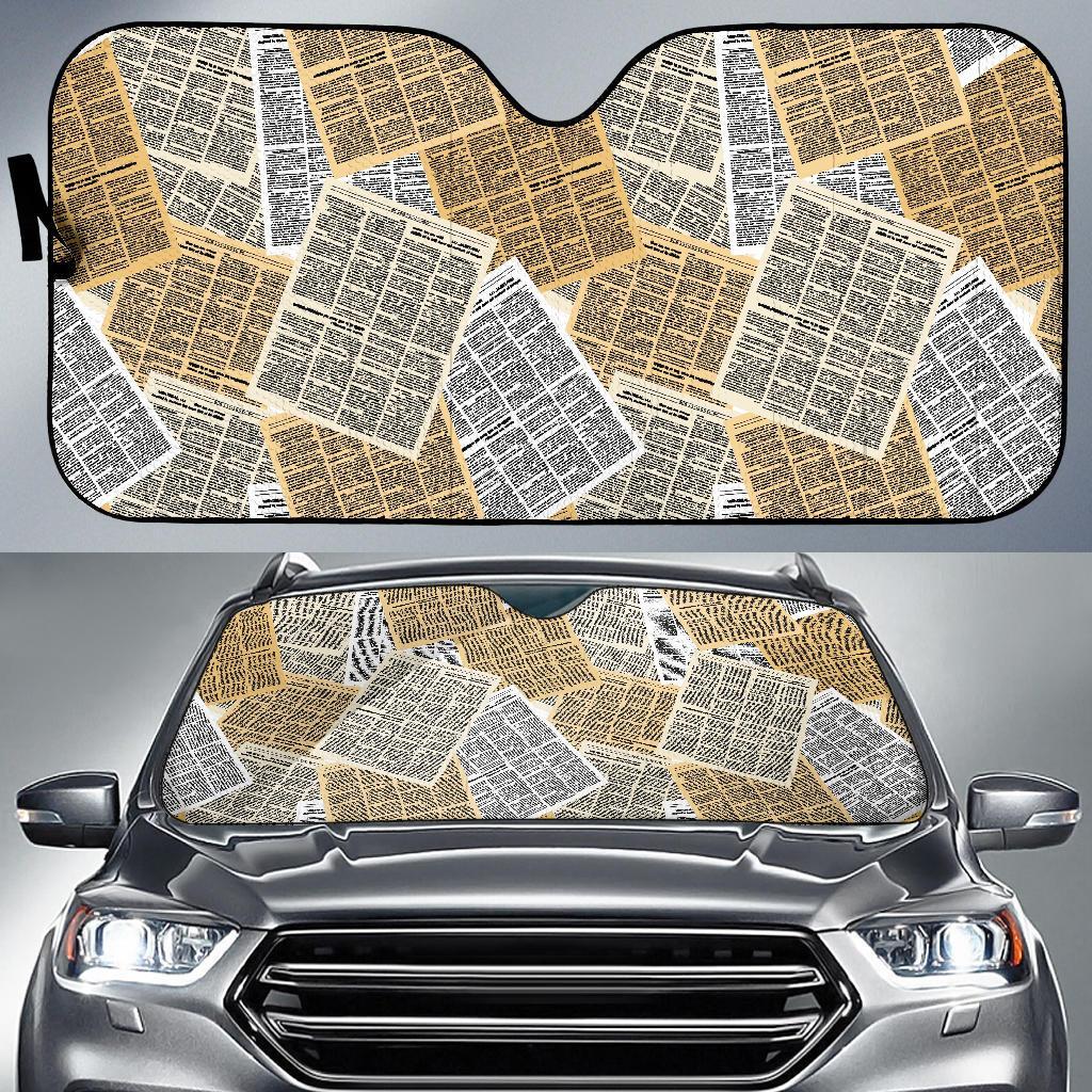 Newspaper Print Pattern Car Sun Shade-grizzshop