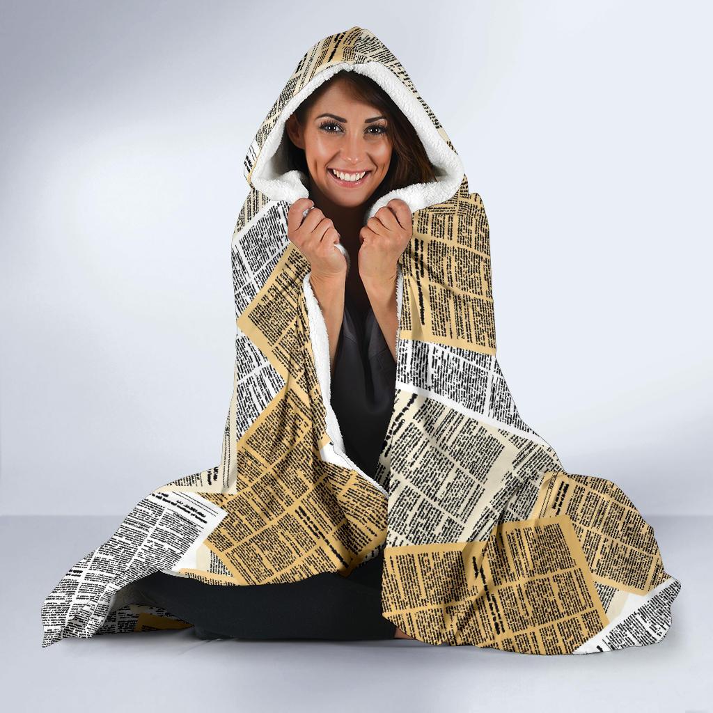Newspaper Print Pattern Hooded Blanket-grizzshop