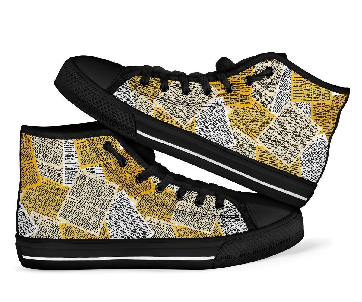 Newspaper Print Pattern Men Women's High Top Shoes-grizzshop
