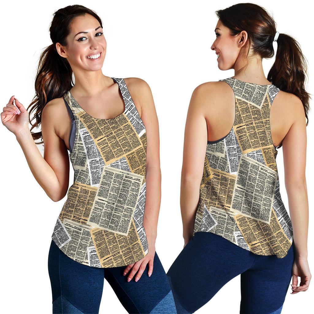 Newspaper Print Pattern Racerback Tank Tops-grizzshop