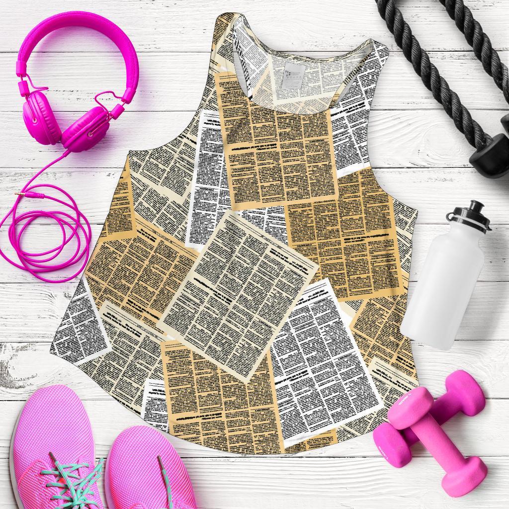 Newspaper Print Pattern Racerback Tank Tops-grizzshop
