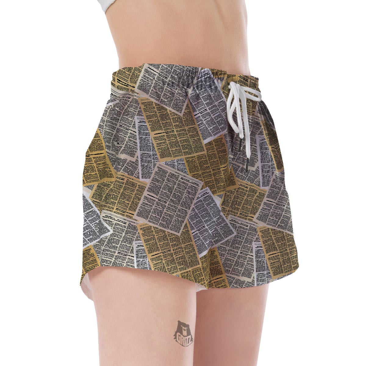 Newspaper Print Pattern Women's Shorts-grizzshop