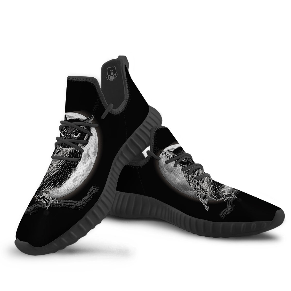 Night Owl Full Moon Print Black Walking Shoes-grizzshop