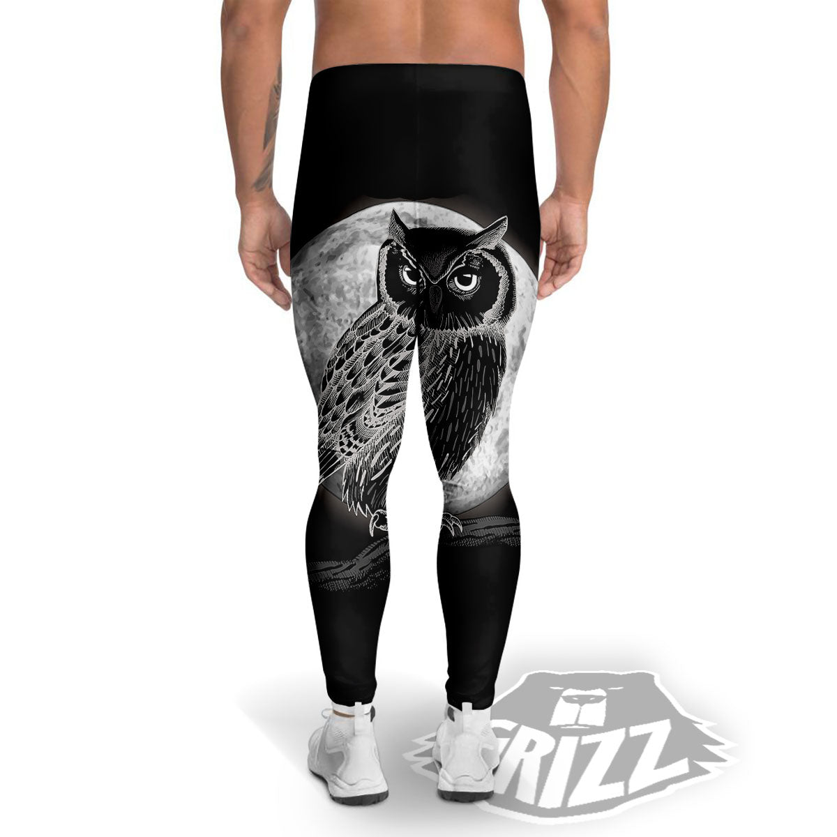 Night Owl Full Moon Print Men's Leggings-grizzshop