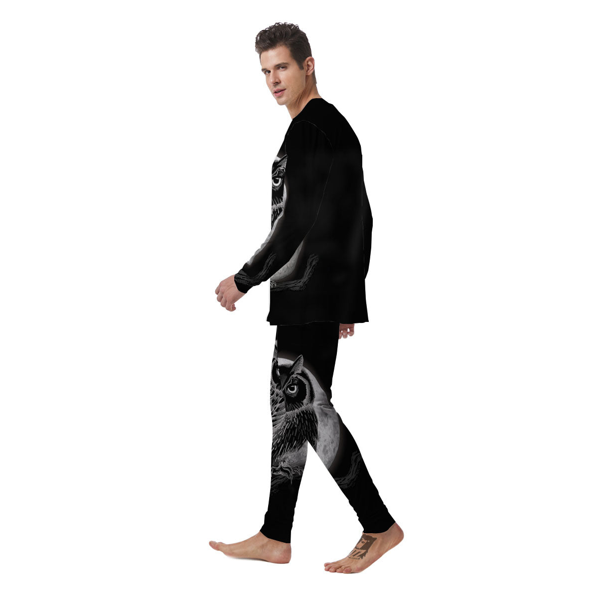 Night Owl Full Moon Print Men's Pajamas-grizzshop