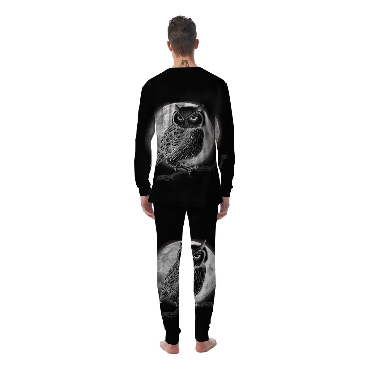 Night Owl Full Moon Print Men's Pajamas-grizzshop
