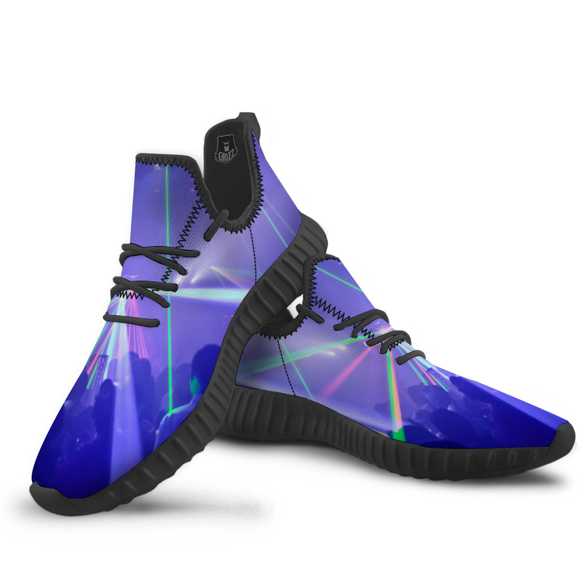 Nightclub EDM Party Print Black Walking Shoes-grizzshop