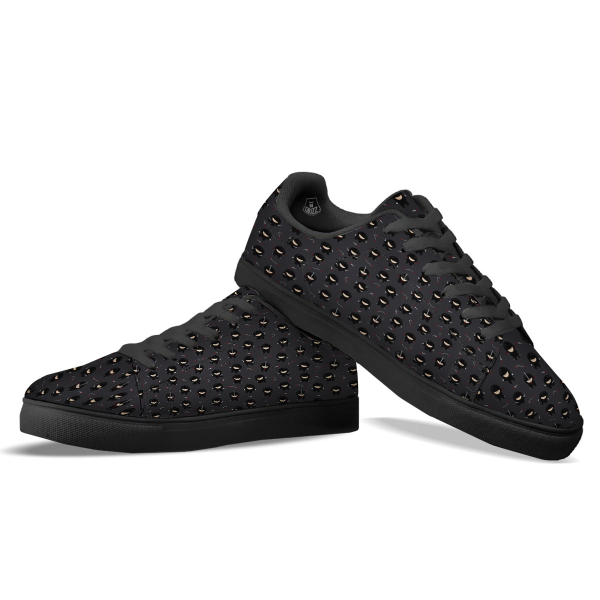 Ninja Cute Print Pattern Black Low Top Sneakers-grizzshop