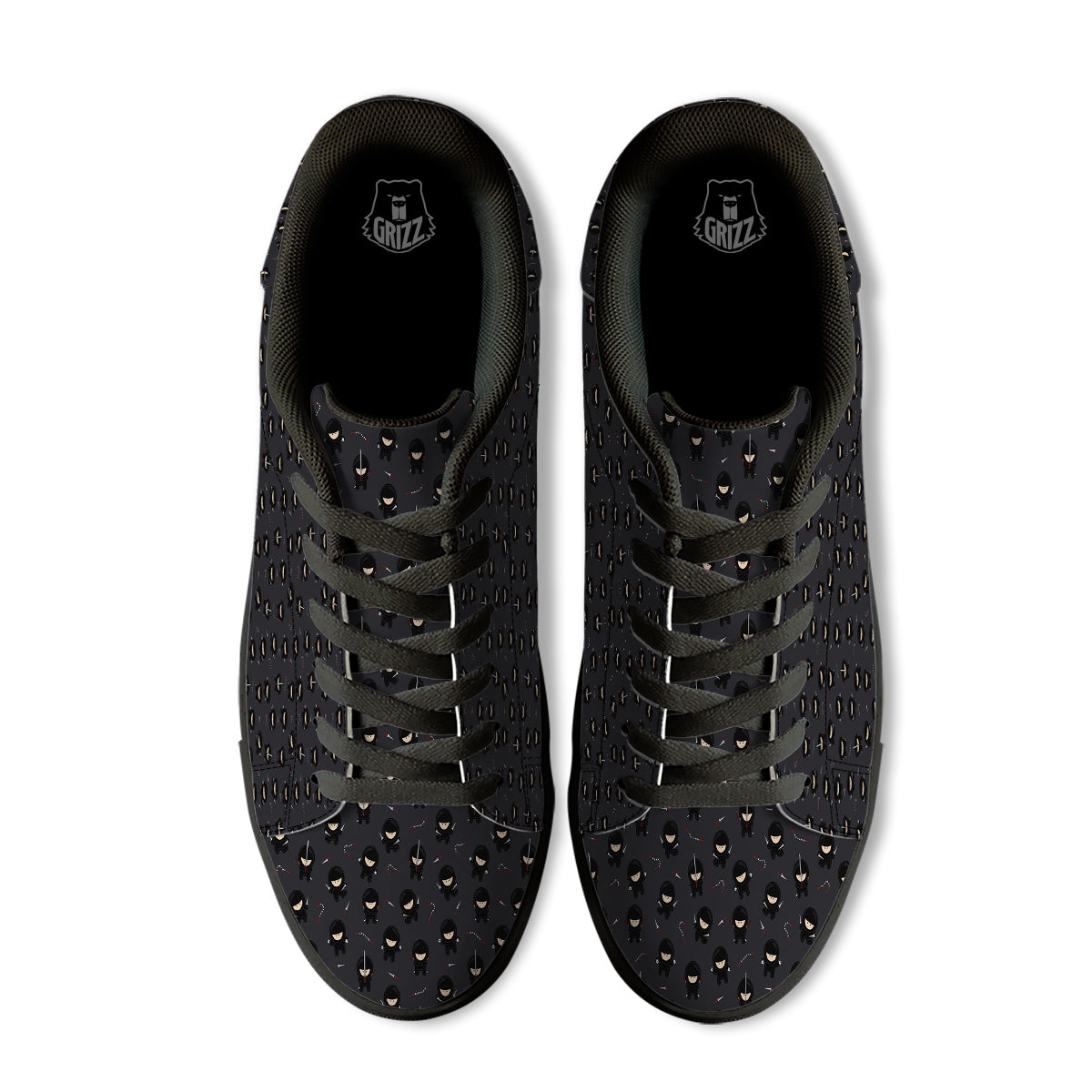 Ninja Cute Print Pattern Black Low Top Sneakers-grizzshop