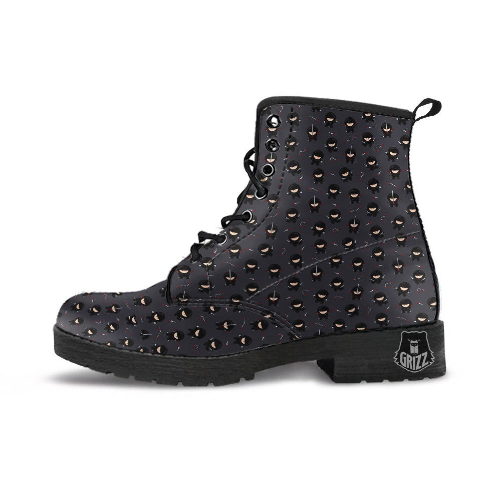 Ninja Cute Print Pattern Leather Boots-grizzshop
