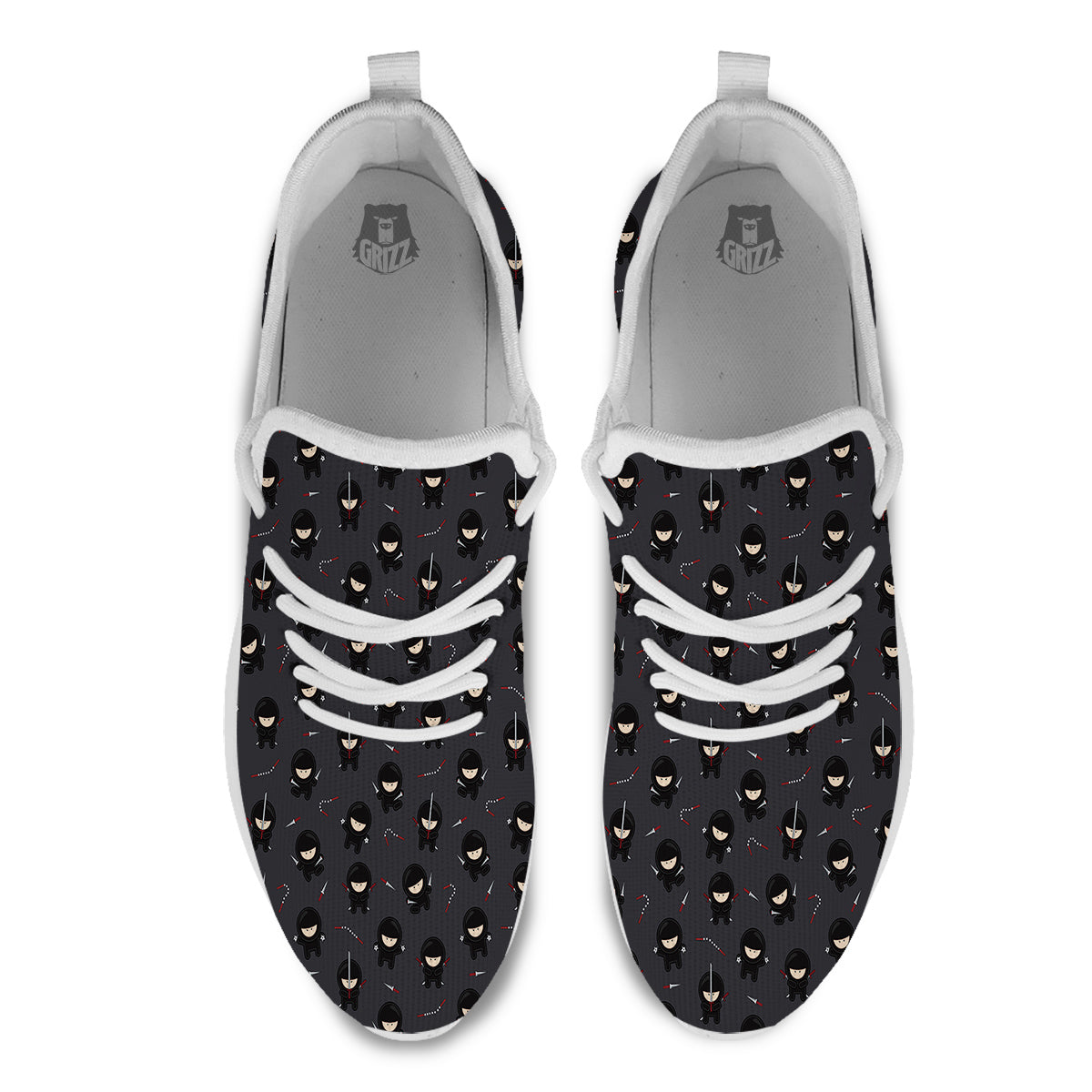 Ninja Cute Print Pattern White Athletic Shoes-grizzshop