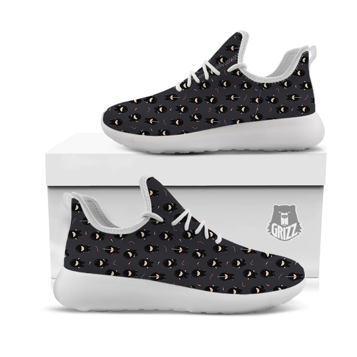 Ninja Cute Print Pattern White Athletic Shoes-grizzshop