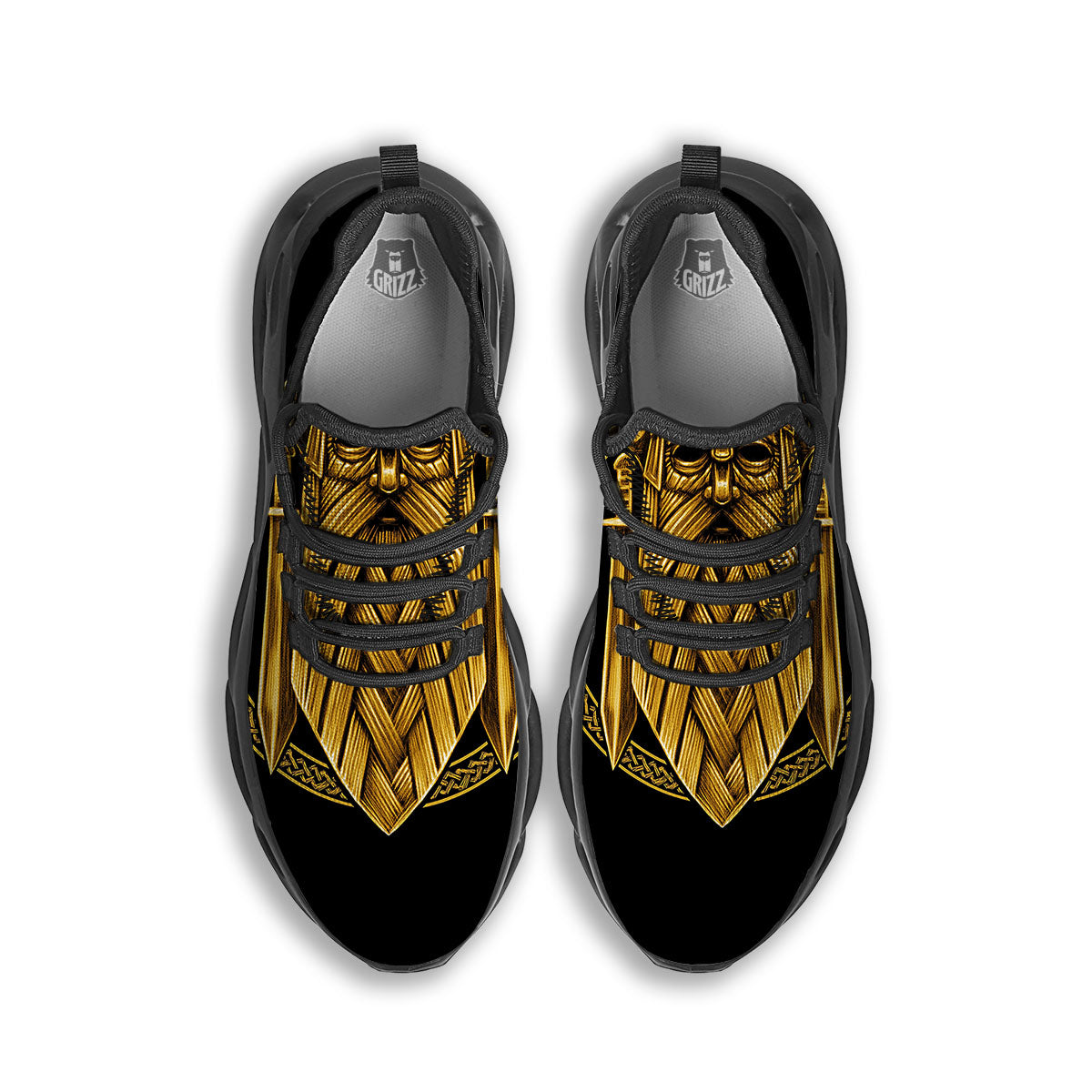 Norse God Odin Gold Viking Print Black Running Shoes-grizzshop
