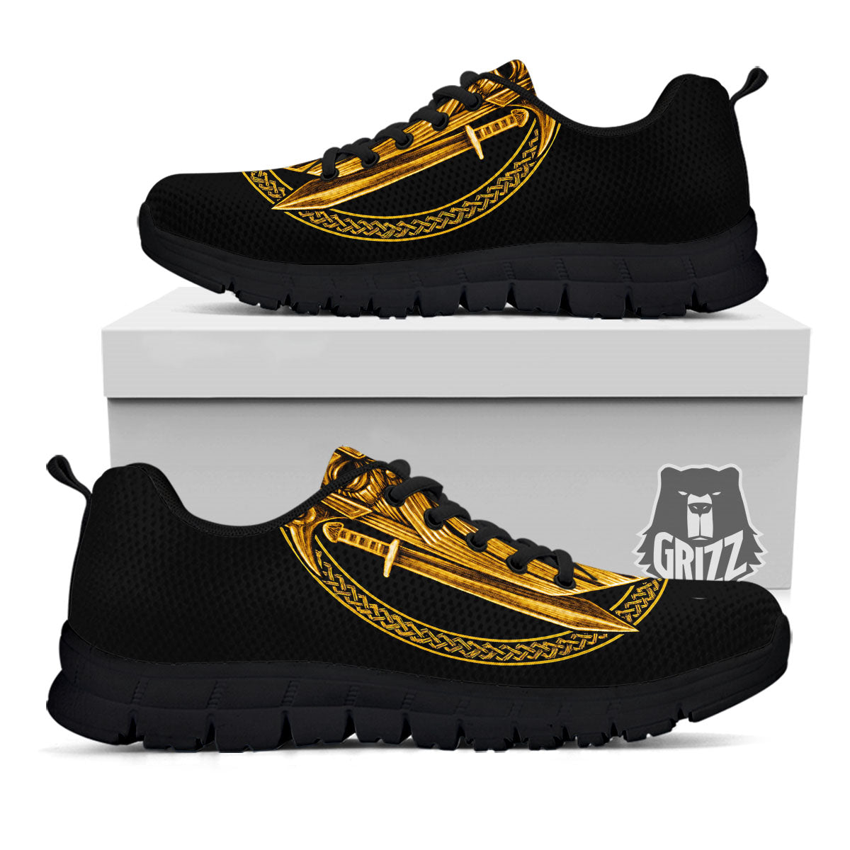 Norse God Odin Gold Viking Print Black Sneaker-grizzshop