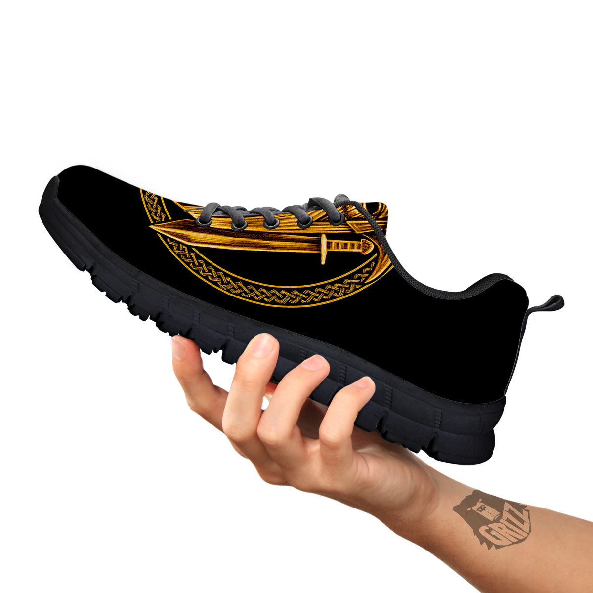 Norse God Odin Gold Viking Print Black Sneaker-grizzshop