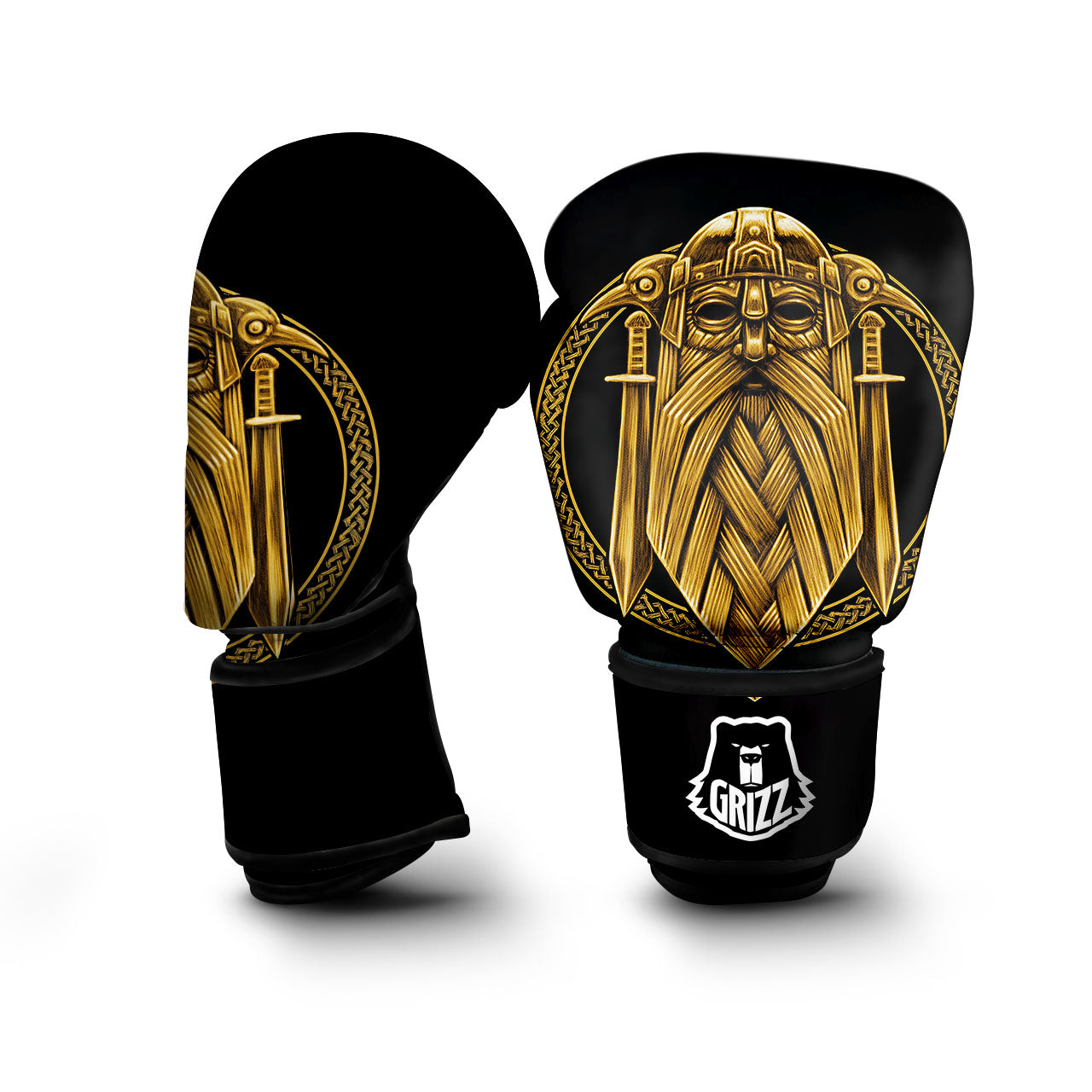 Norse God Odin Gold Viking Print Boxing Gloves-grizzshop