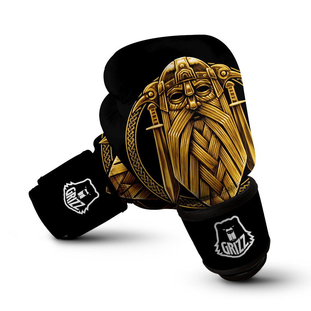 Norse God Odin Gold Viking Print Boxing Gloves-grizzshop