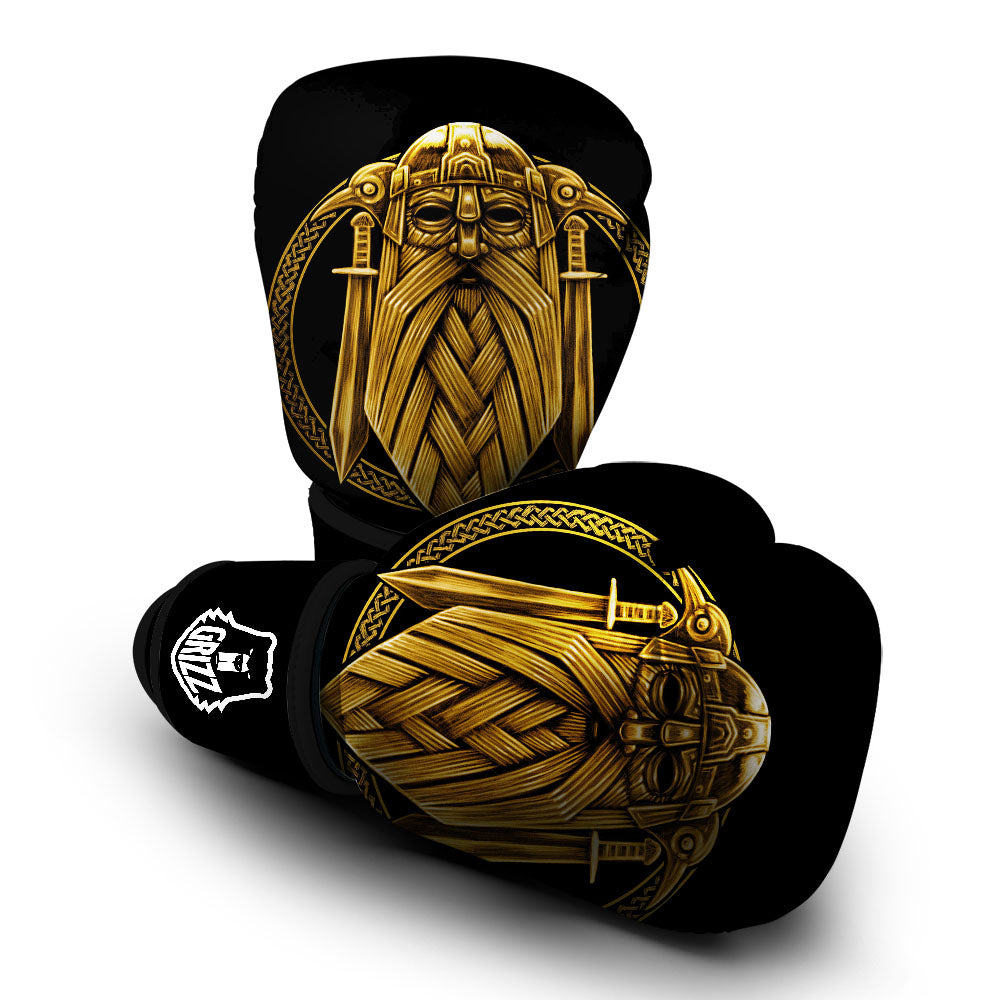 Norse God Odin Gold Viking Print Boxing Gloves-grizzshop