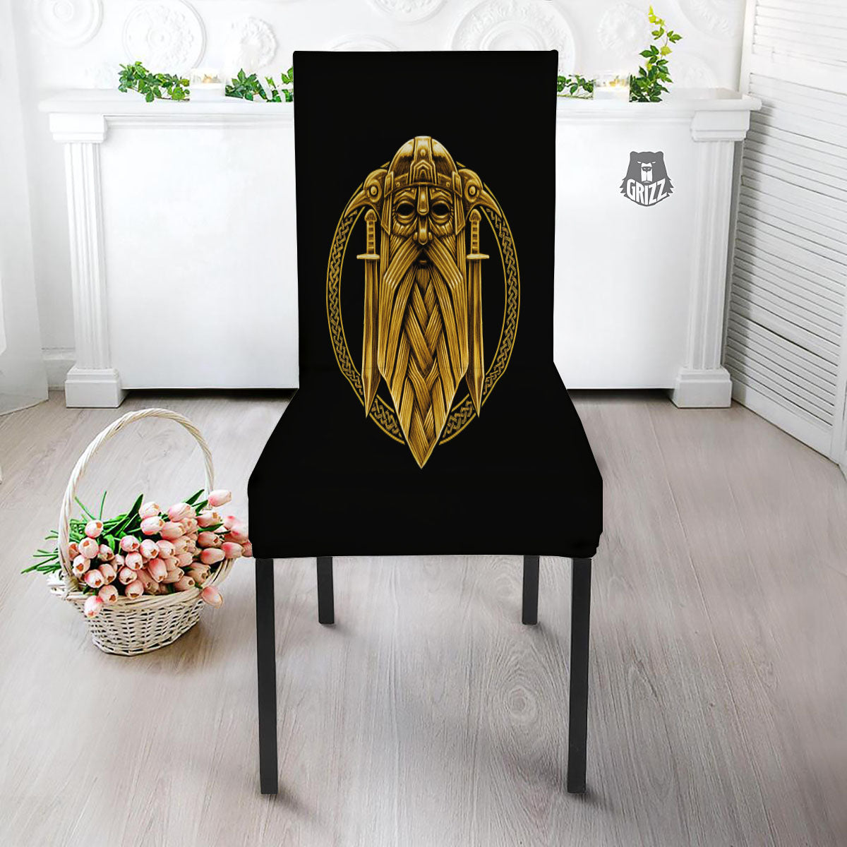 Norse God Odin Gold Viking Print Dining Chair Slipcover-grizzshop