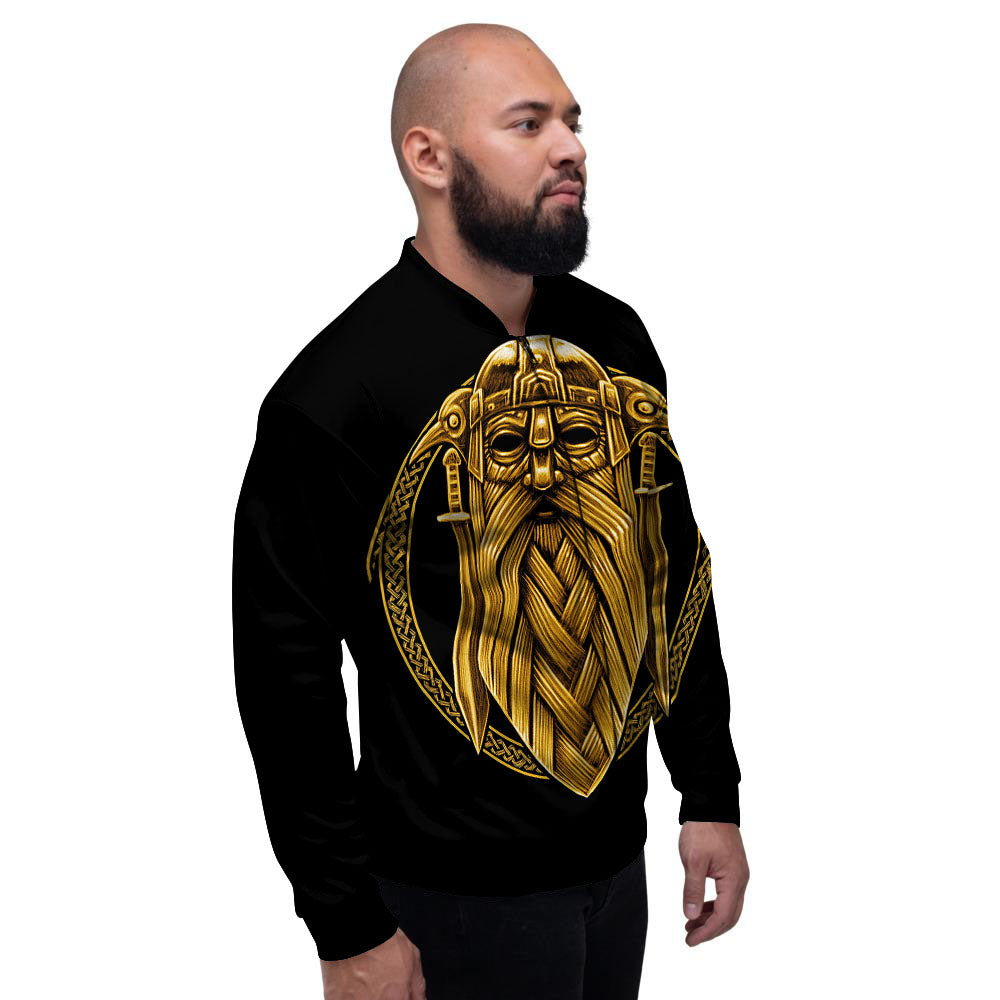 Norse God Odin Gold Viking Print Men's Bomber Jacket-grizzshop