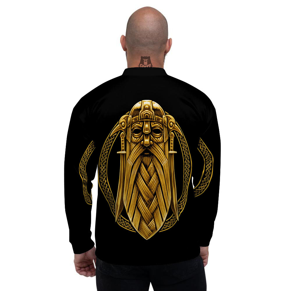 Norse God Odin Gold Viking Print Men's Bomber Jacket-grizzshop