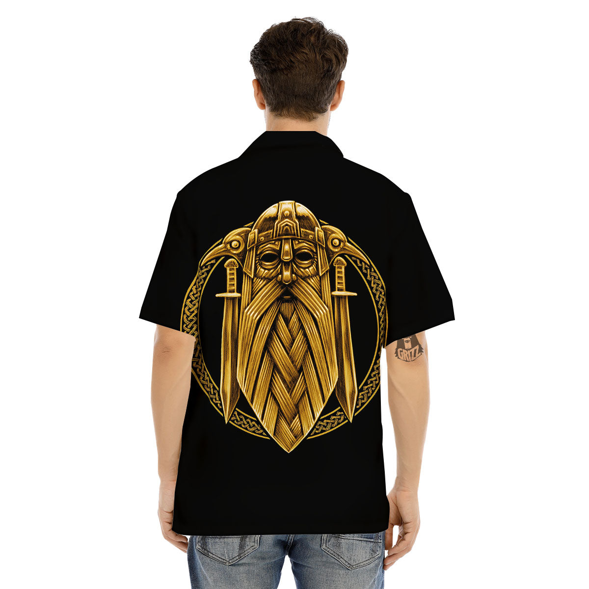 Norse God Odin Gold Viking Print Men's Hawaiian Shirt-grizzshop