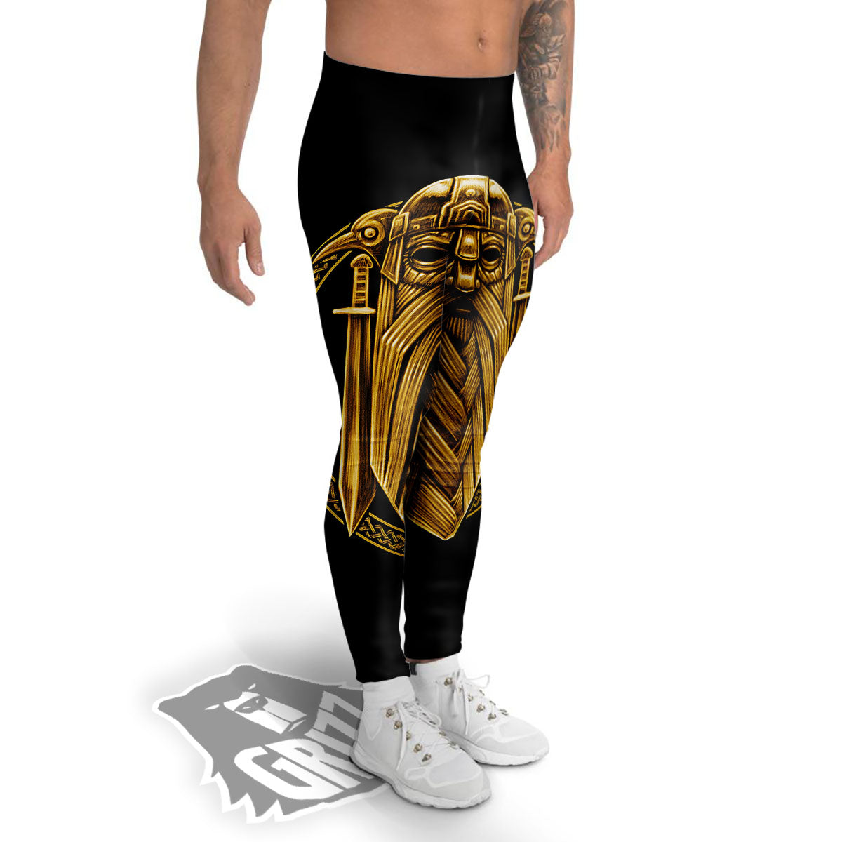 Norse God Odin Gold Viking Print Men's Leggings-grizzshop
