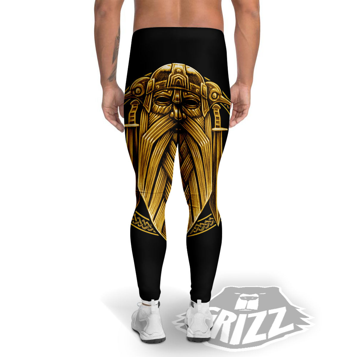 Norse God Odin Gold Viking Print Men's Leggings-grizzshop