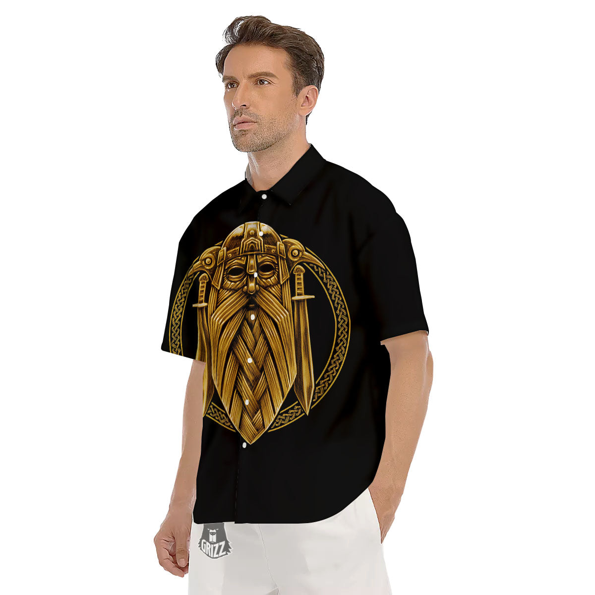 Norse God Odin Gold Viking Print Men's Short Sleeve Shirts-grizzshop