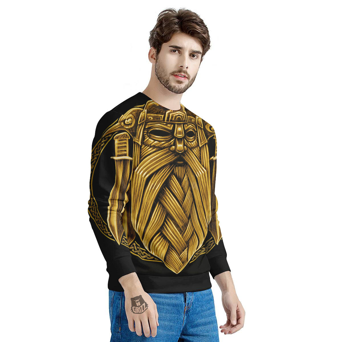 Norse God Odin Gold Viking Print Men's Sweatshirt-grizzshop