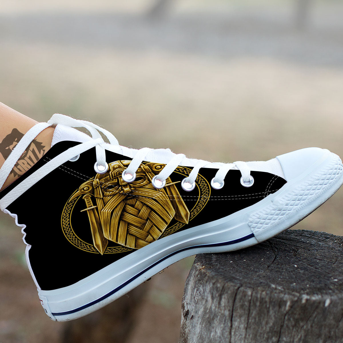 Norse God Odin Gold Viking Print White High Top Shoes-grizzshop