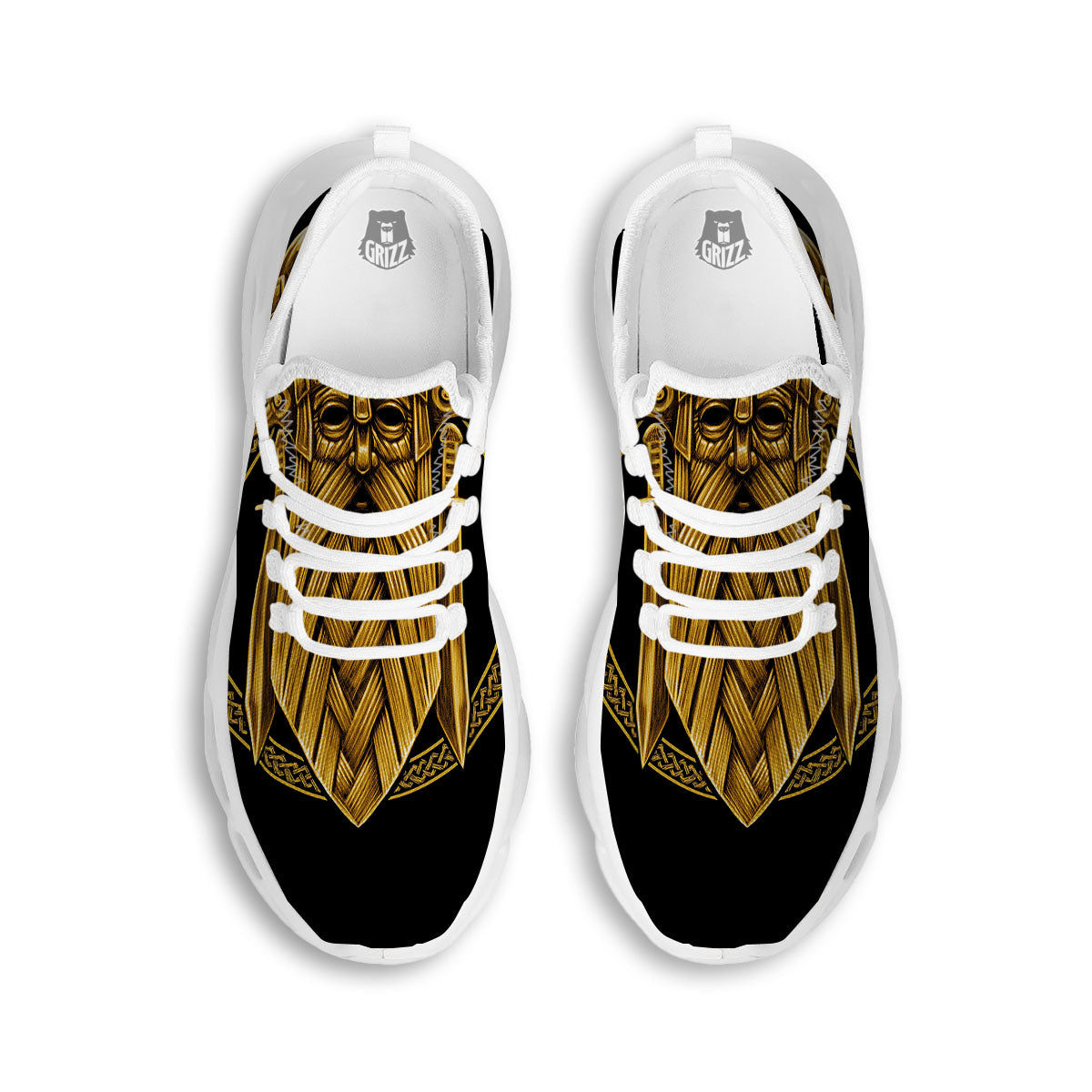 Norse God Odin Gold Viking Print White Running Shoes-grizzshop