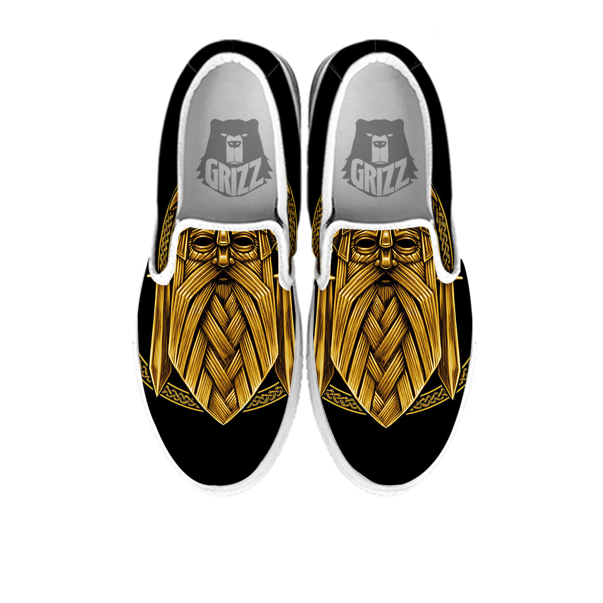 Norse God Odin Gold Viking Print White Slip On Shoes-grizzshop