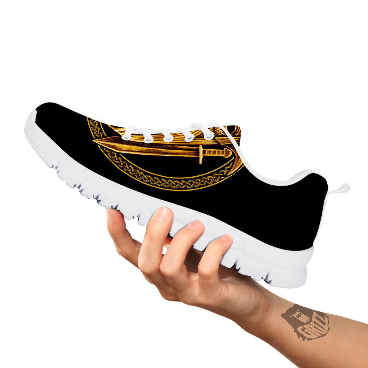 Norse God Odin Gold Viking Print White Sneaker-grizzshop