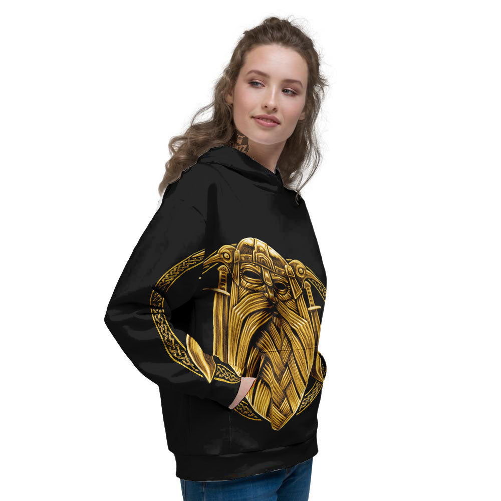 Norse God Odin Gold Viking Print Women's Hoodie-grizzshop