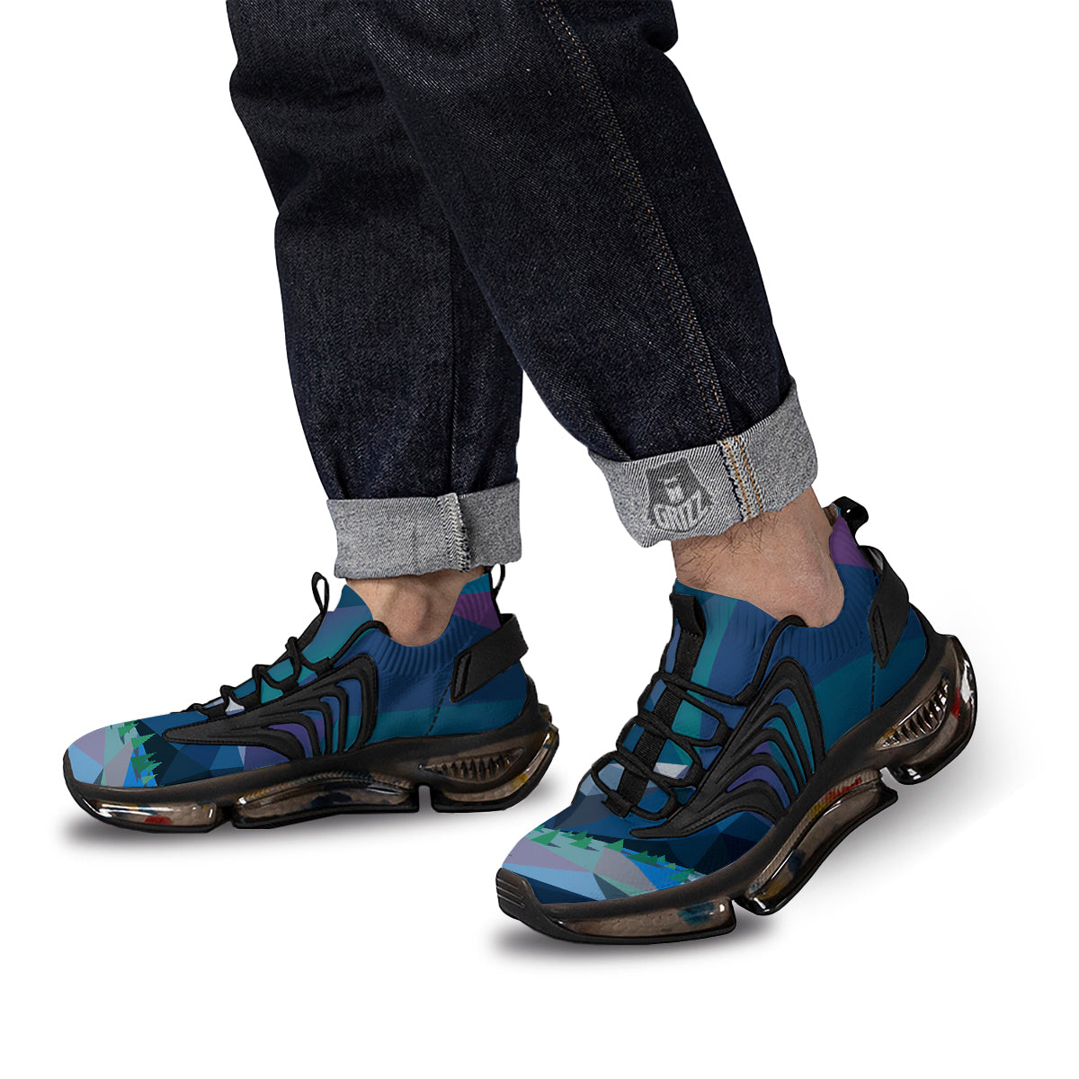 Northern Lights Geometric Polygonal Print Black Gym Shoes-grizzshop