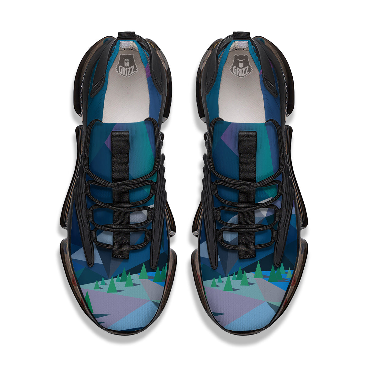 Northern Lights Geometric Polygonal Print Black Gym Shoes-grizzshop