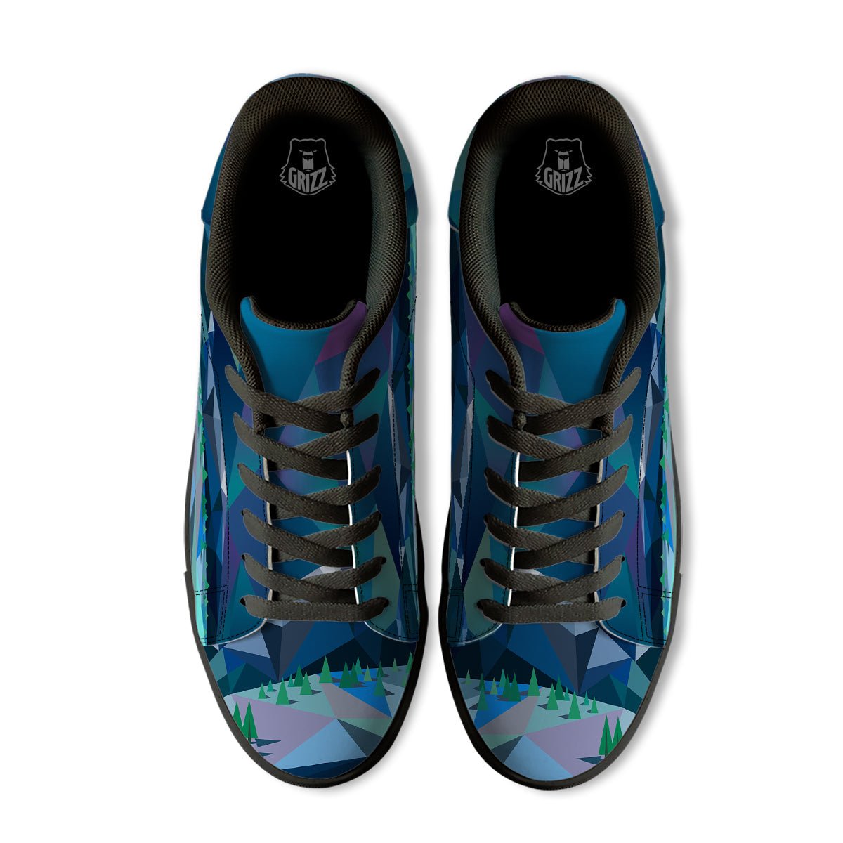 Northern Lights Geometric Polygonal Print Black Low Top Sneakers-grizzshop