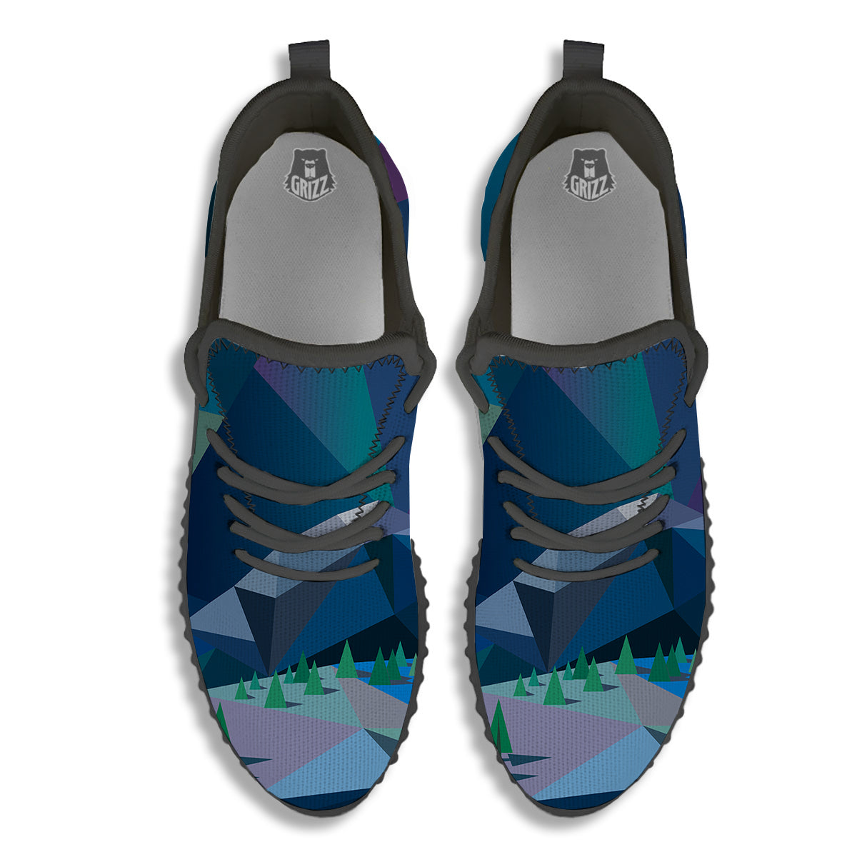 Northern Lights Geometric Polygonal Print Black Walking Shoes-grizzshop