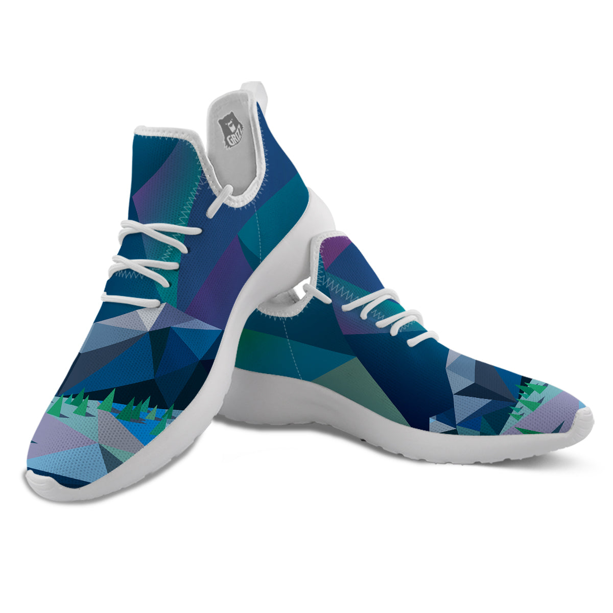 Northern Lights Geometric Polygonal Print White Athletic Shoes-grizzshop