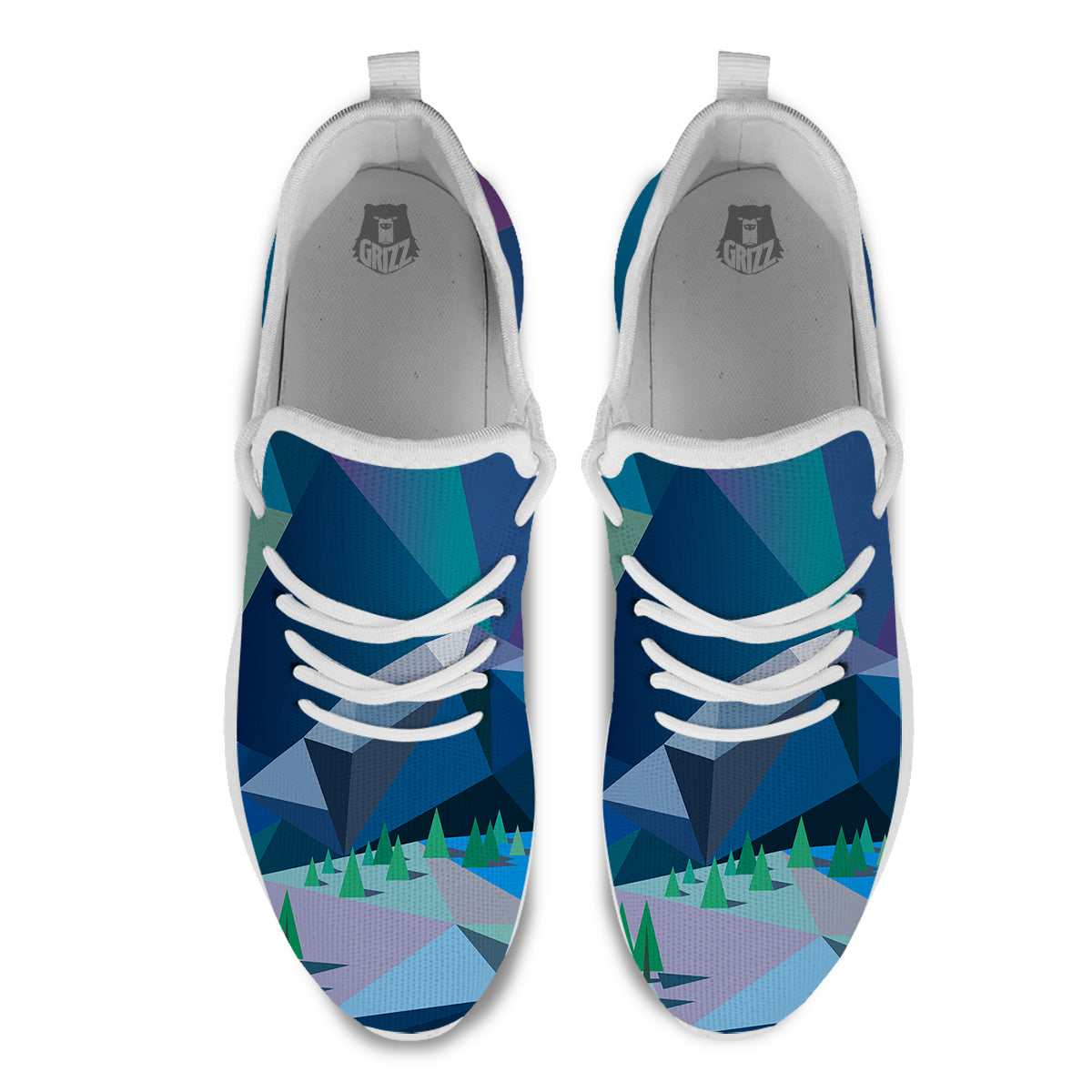 Northern Lights Geometric Polygonal Print White Athletic Shoes-grizzshop