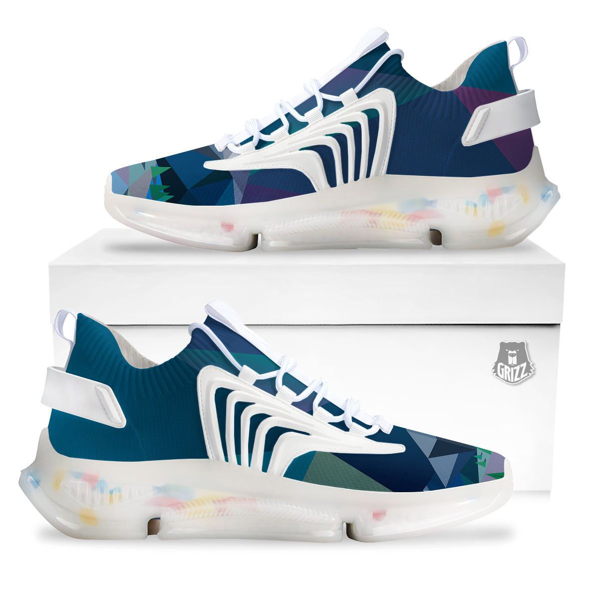 Northern Lights Geometric Polygonal Print White Gym Shoes-grizzshop