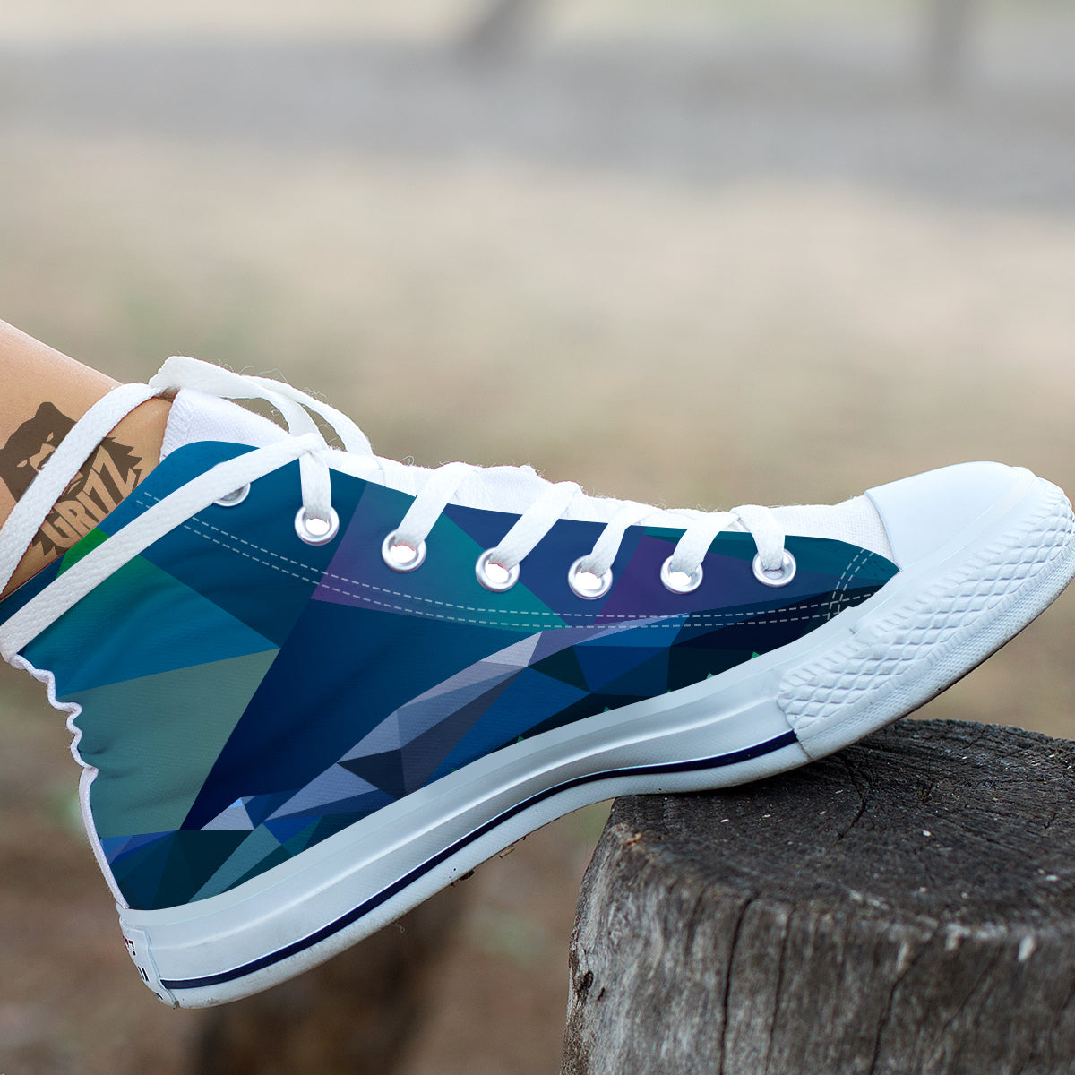 Northern Lights Geometric Polygonal Print White High Top Shoes-grizzshop