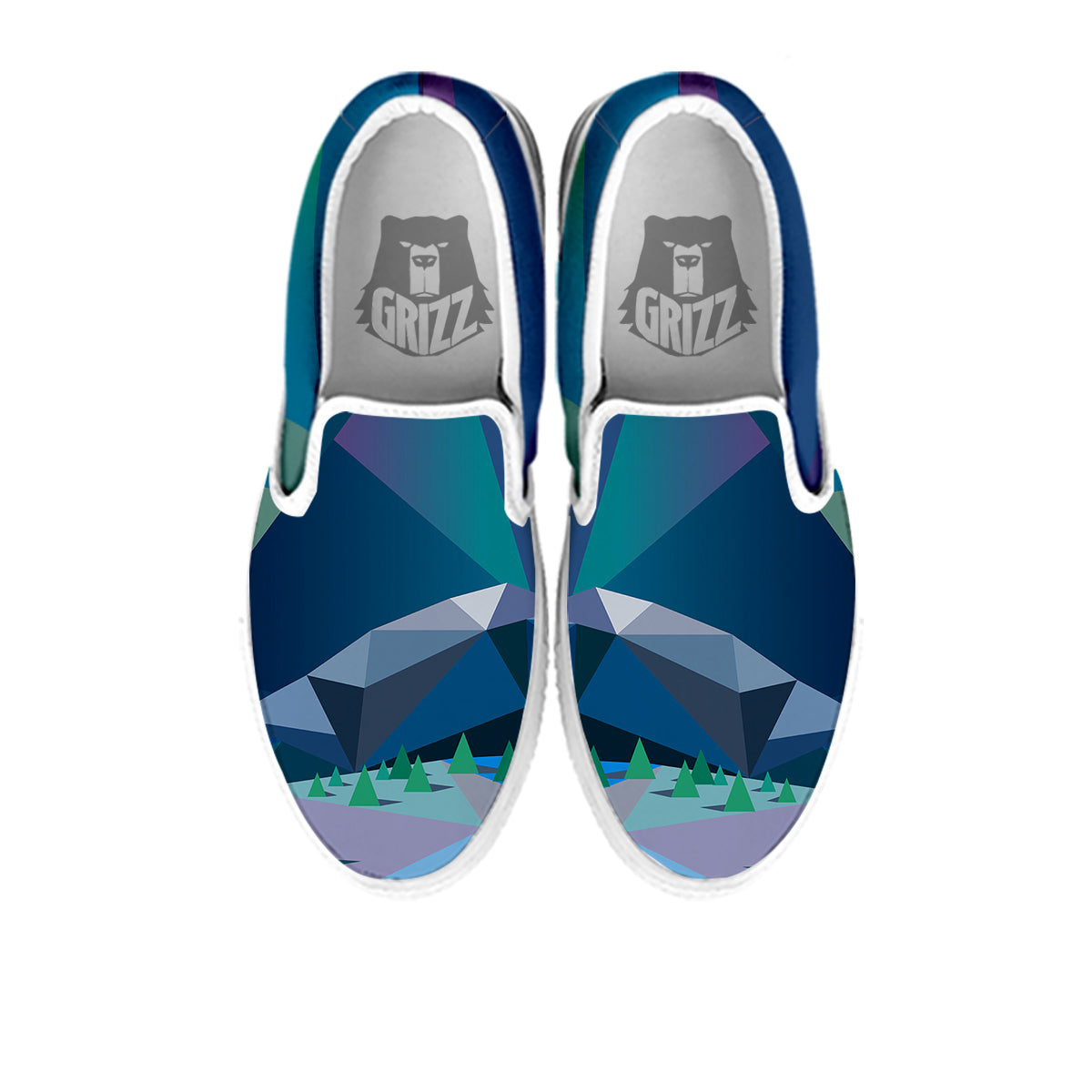 Northern Lights Geometric Polygonal Print White Slip On Shoes-grizzshop