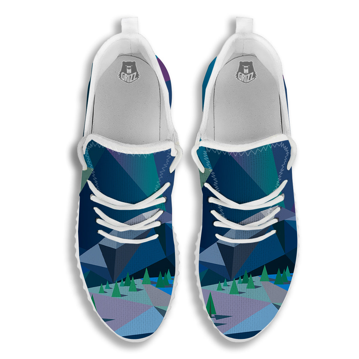 Northern Lights Geometric Polygonal Print White Walking Shoes-grizzshop