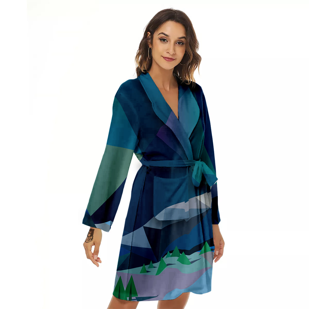 Northern Lights Geometric Polygonal Print Women's Robe-grizzshop